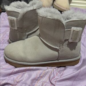 UGG Light Gray Suede Boots with Buckle